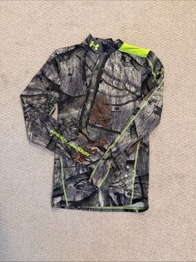 Under Armour Gray/Brown Camo Long-Sleeve Top with Neon Green Accents